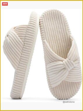 Memory Foam Corduroy Bow Crossbands Slipper Shoes Comfy Gift